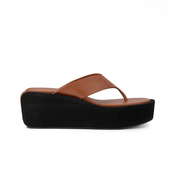 Frame Le Ocean Wedge Platform Leather Flip Flop Tobacco Tan Size 38.5 - Picture 1 of 12